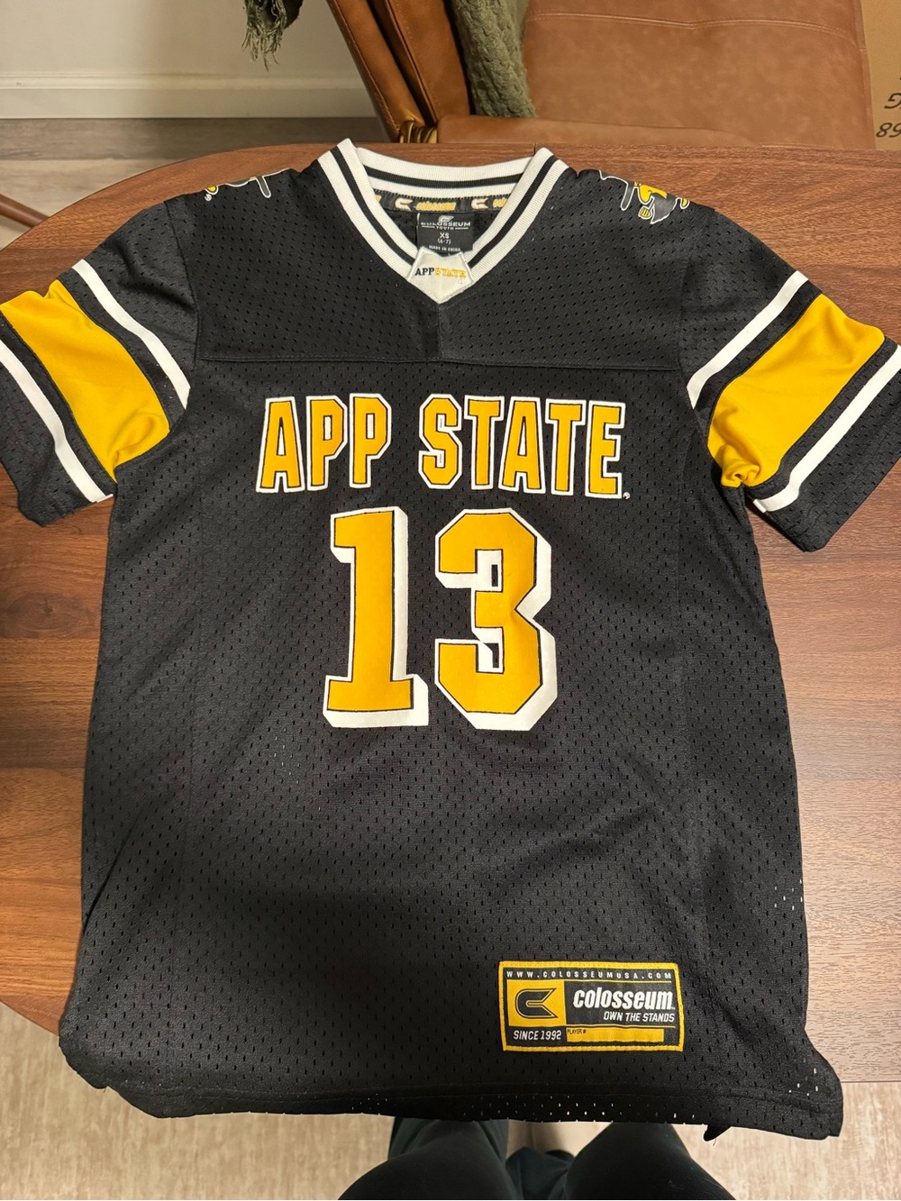 App State Boys XS (6/7) Black & Gold Jersey Shirt - Colosseum